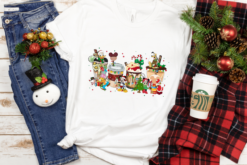 Mickey Mouse Christmas Coffee Full color Screen Printing transfer Only